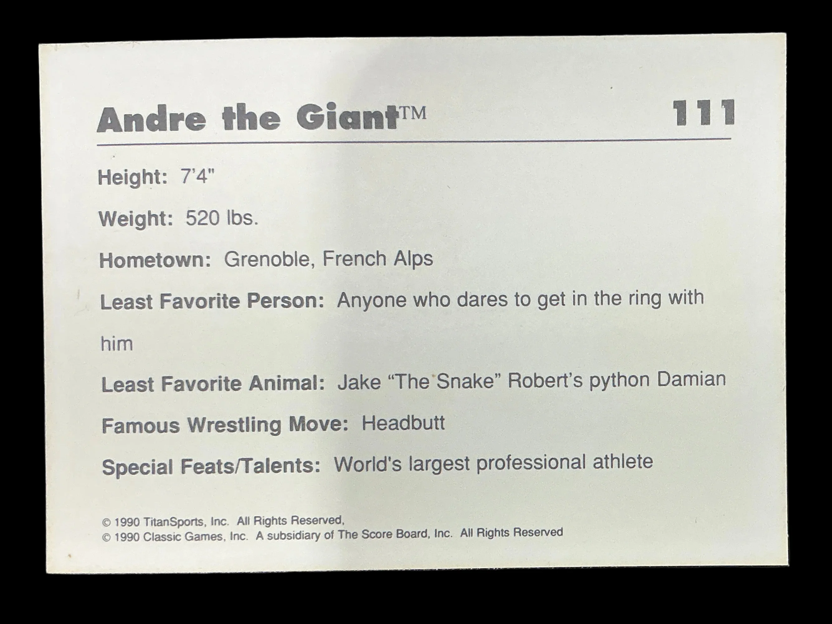 Classic WWF Andre the Giant #111 Trading Card - Image 2