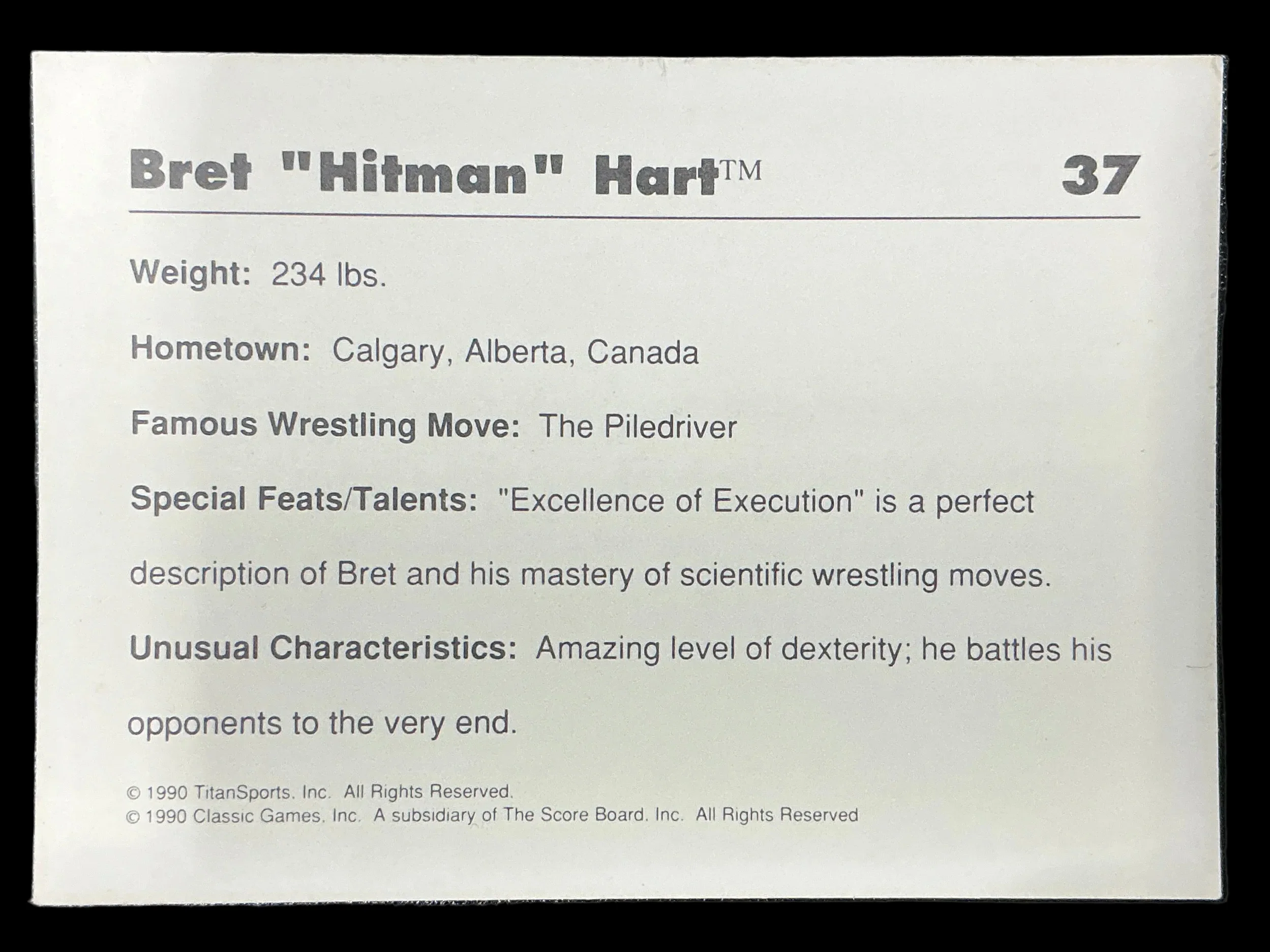 Classic WWF Bret Hitman Hart #37 Trading Card - Image 2