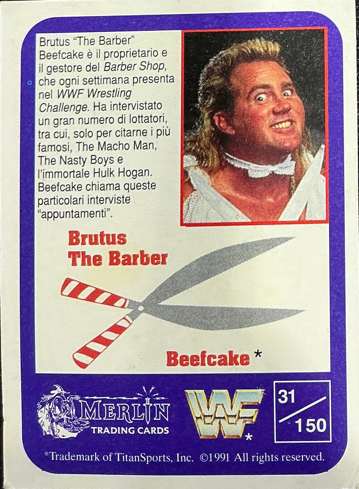 Consignment SR - Brutus The Barber Beefcake Signed WWF Merlin Trading Card 31/150 - Image 2