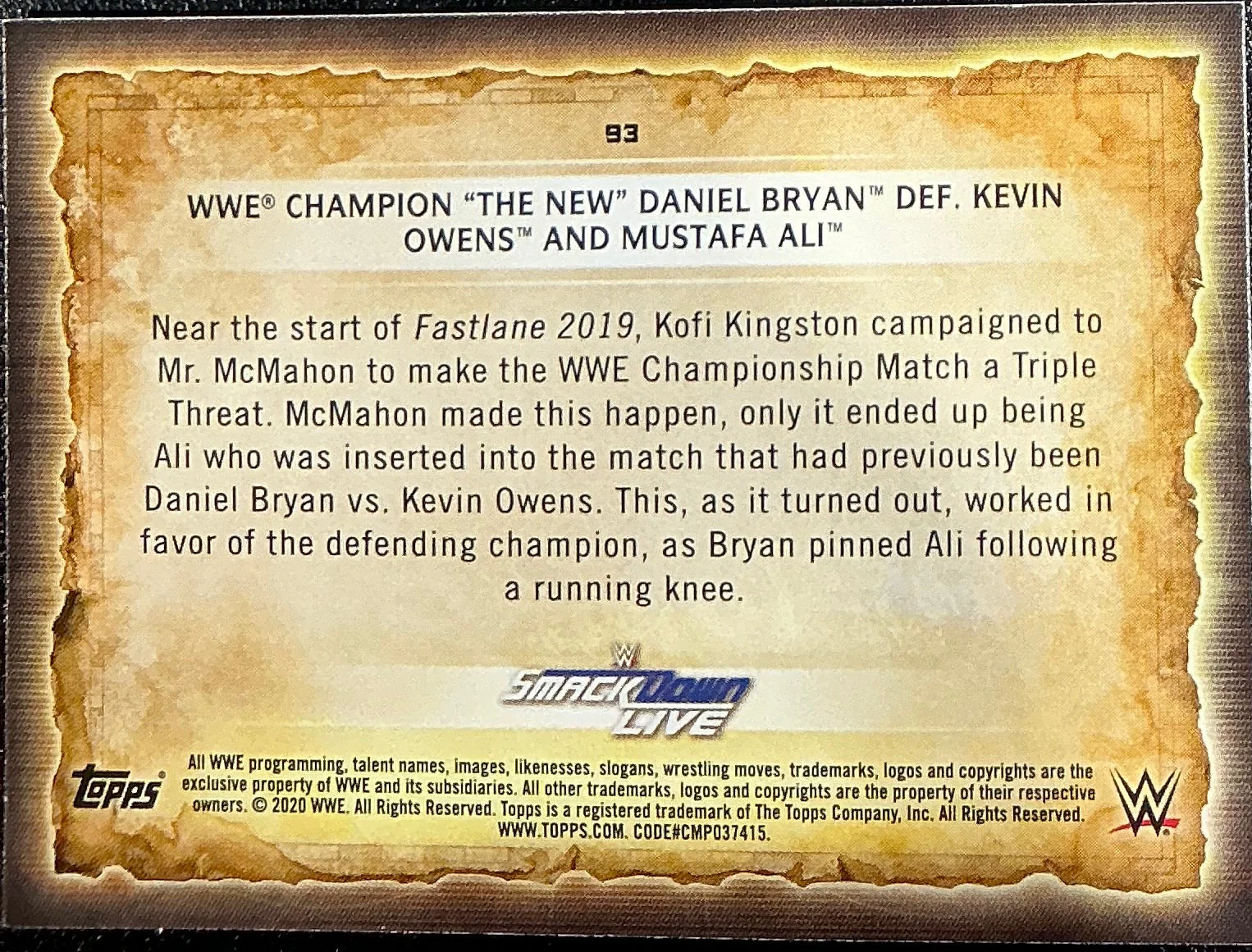 Daniel Bryan Fastlane #93 Trading Card - Image 2