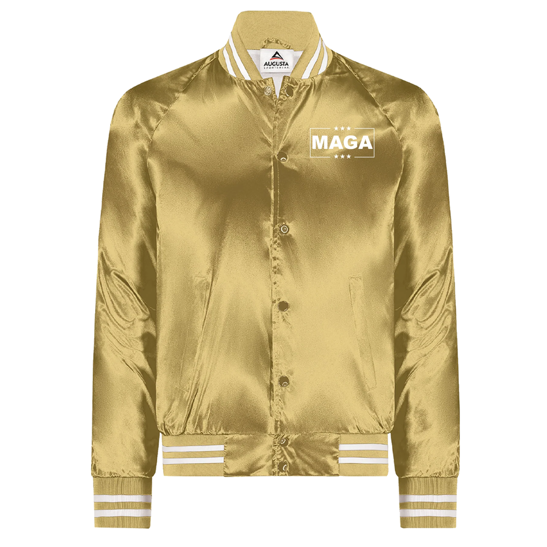 Gold Satin Varsity MAGA Jacket - Image 2