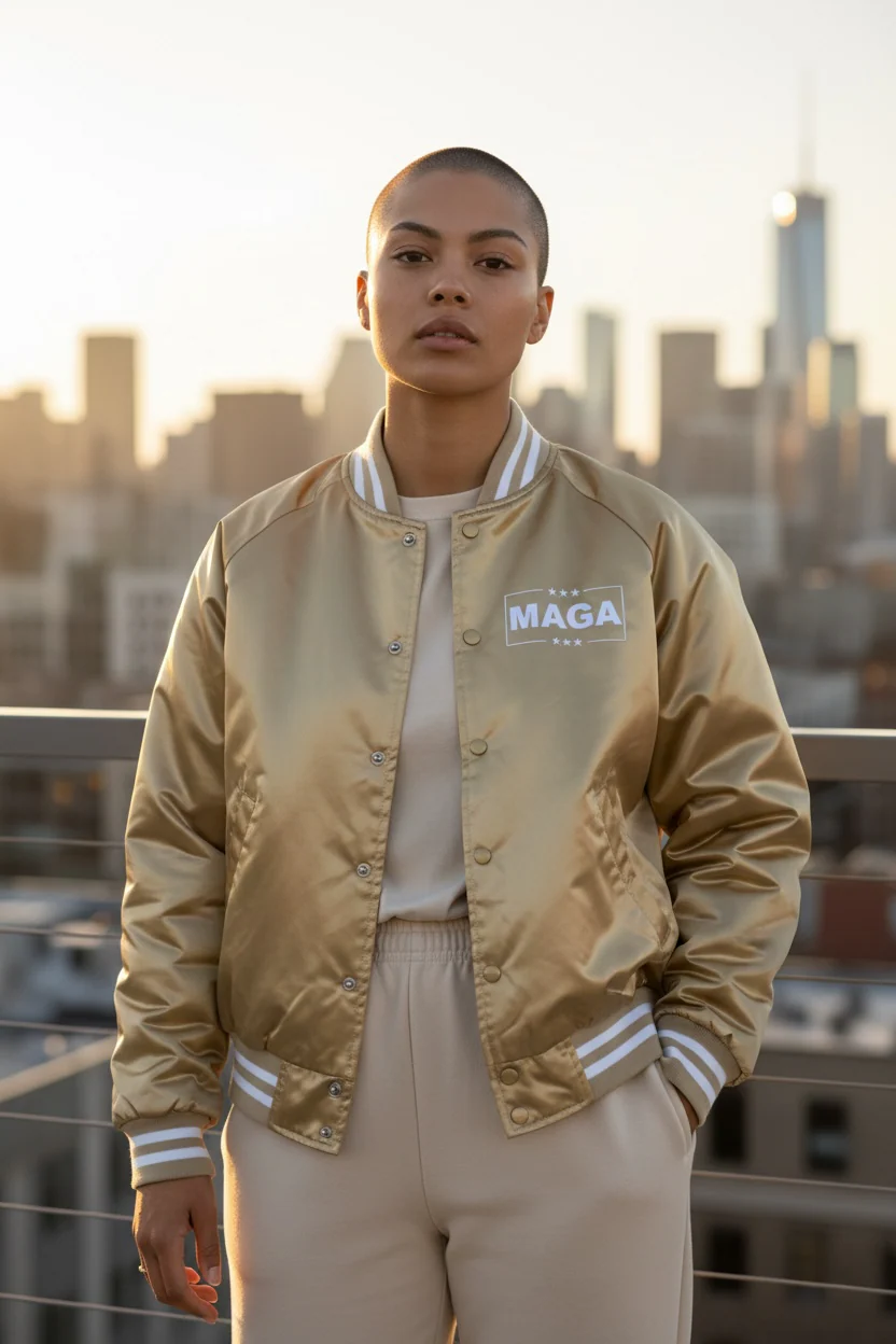 Gold Satin Varsity MAGA Jacket - Image 3