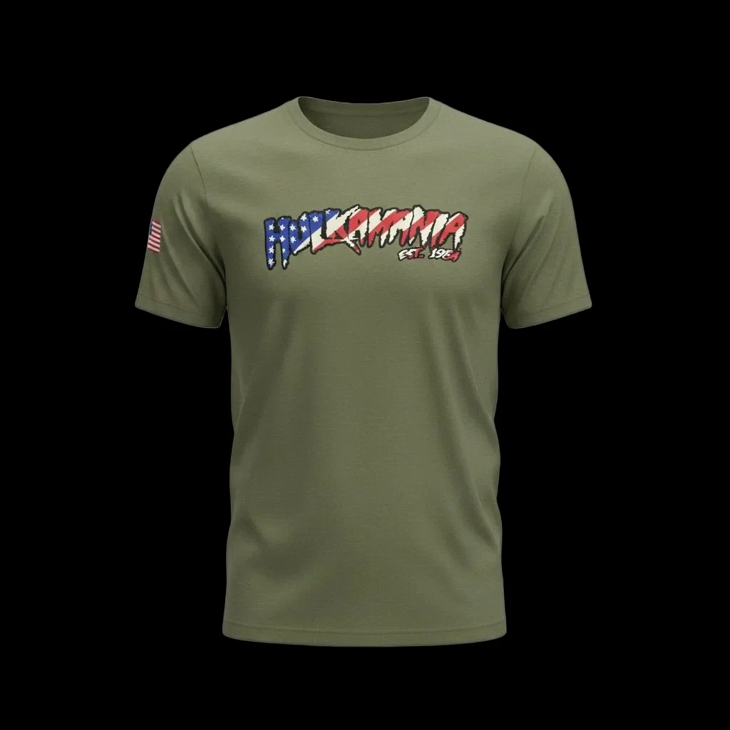 Green American Flag Hulkamania Adult T-Shirt - Image 2