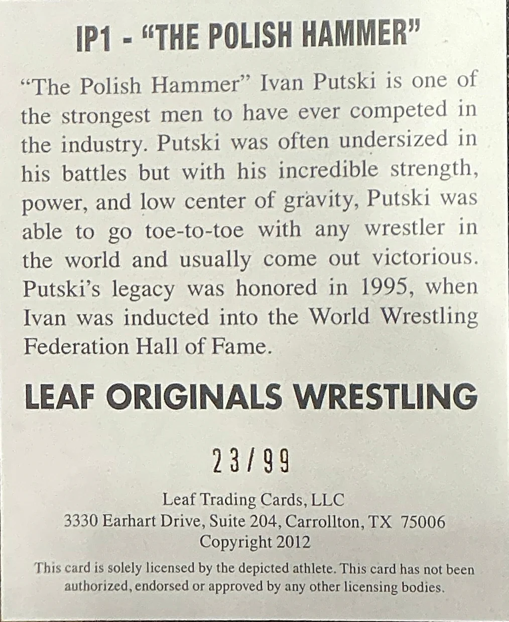 Consignment CM - Leaf Originals “The Polish Hammer” Signed 23/99 Trading Card - Image 2