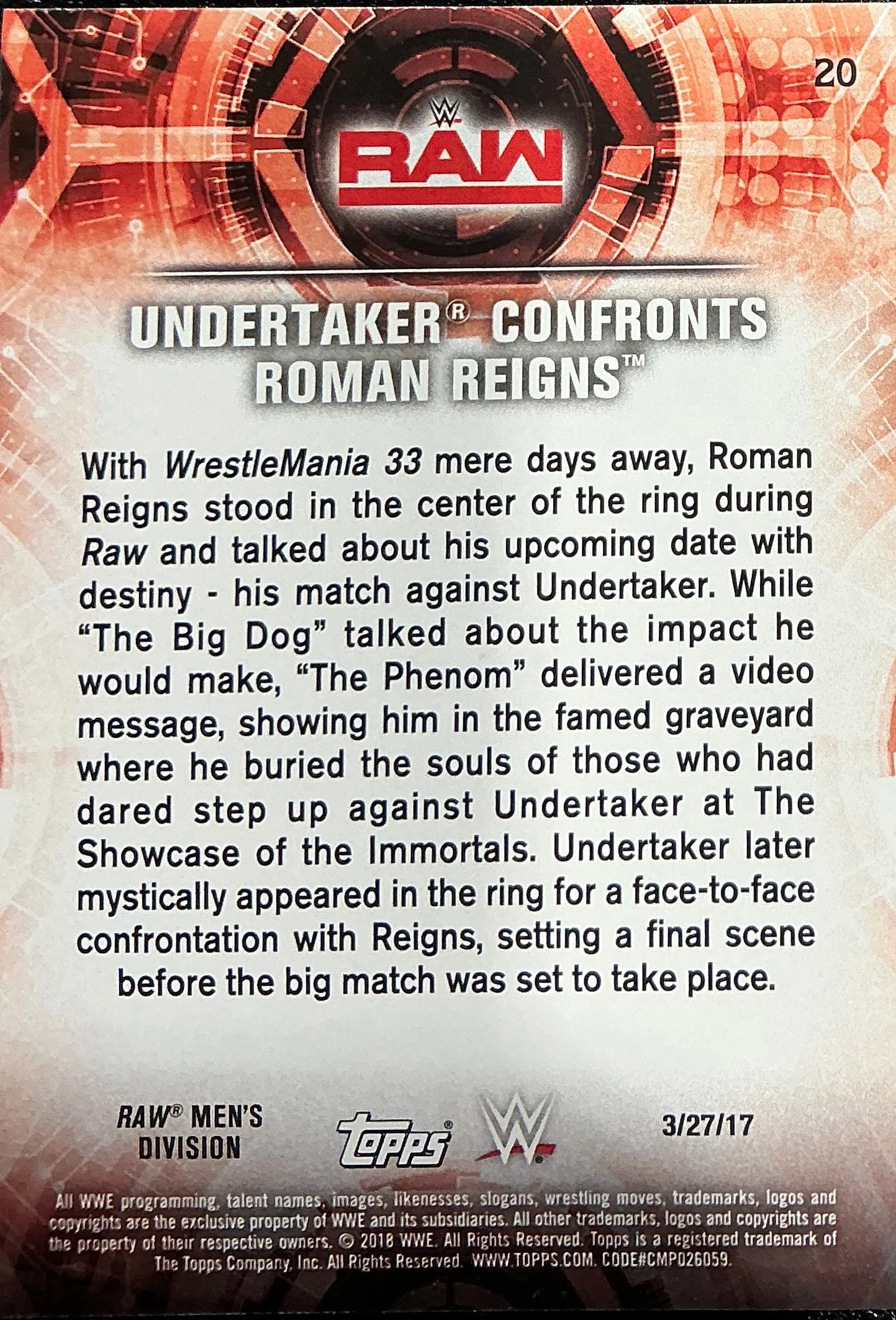 Undertaker Roman Reigns #20 Trading Card - Image 2